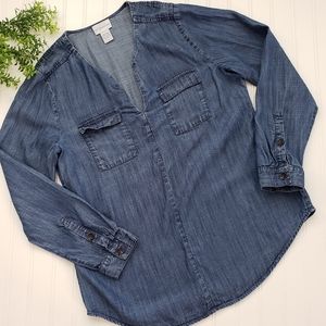 Soft Surroundings Popover Lyocell Chambray Shirt size Medium